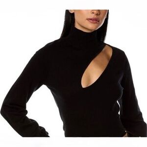 Nicholas Aliyah Mock-Neck Knit Black Sweater Top With Cutout Sz L